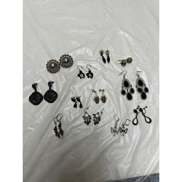 Vintage Costume Earring Lot 12 Pairs, Sterling Silver - Picture 7 of 7